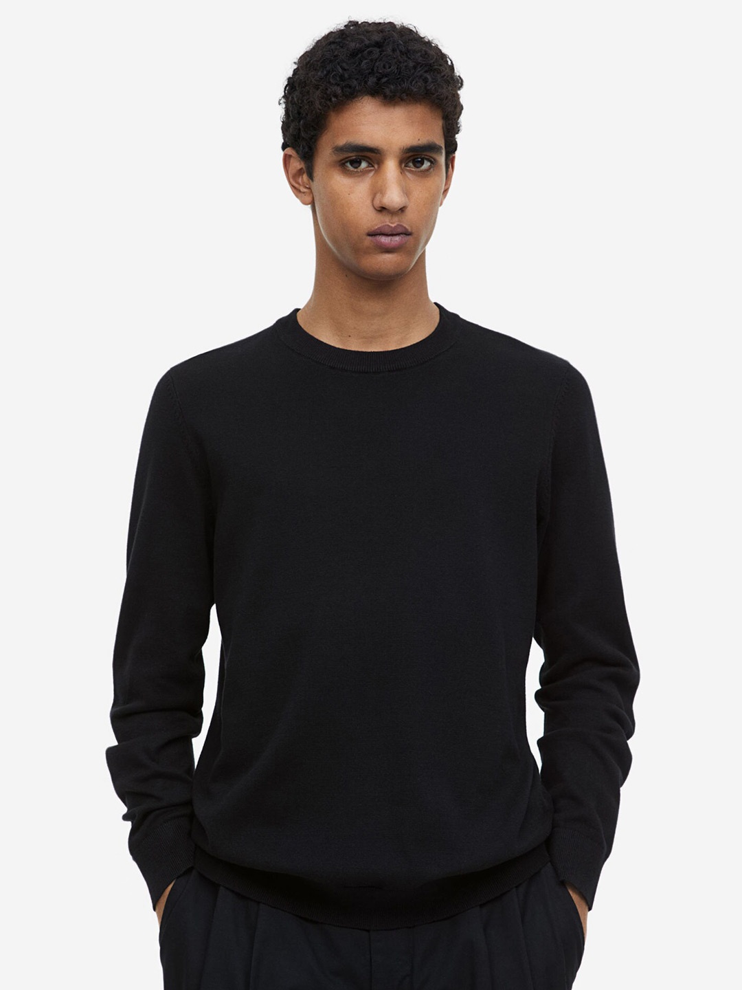 

H&M Slim Fit Fine-Knit Cotton Jumper, Black