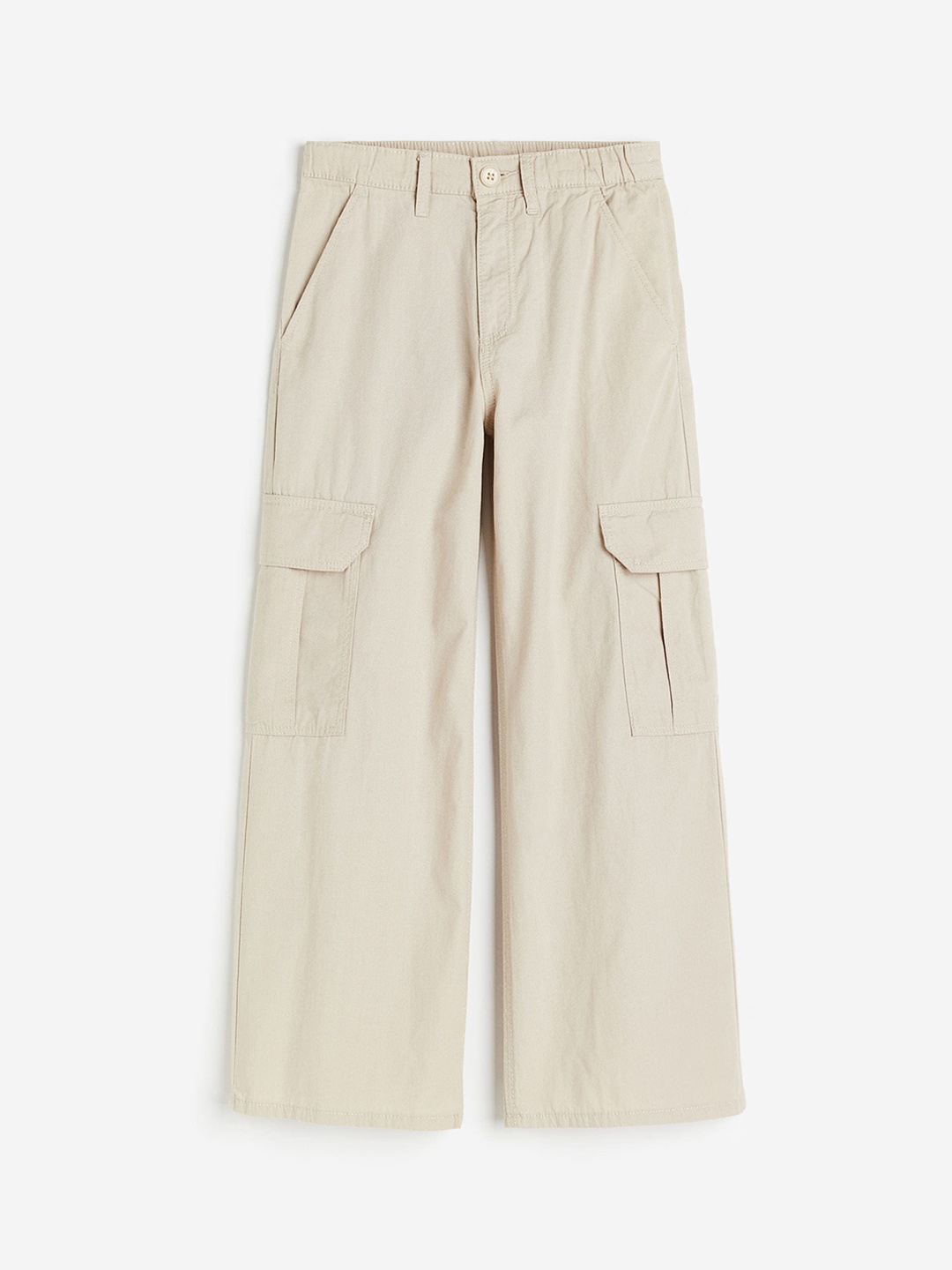 

H&M Girls Pure Cotton Wide Cargo Trousers, Beige