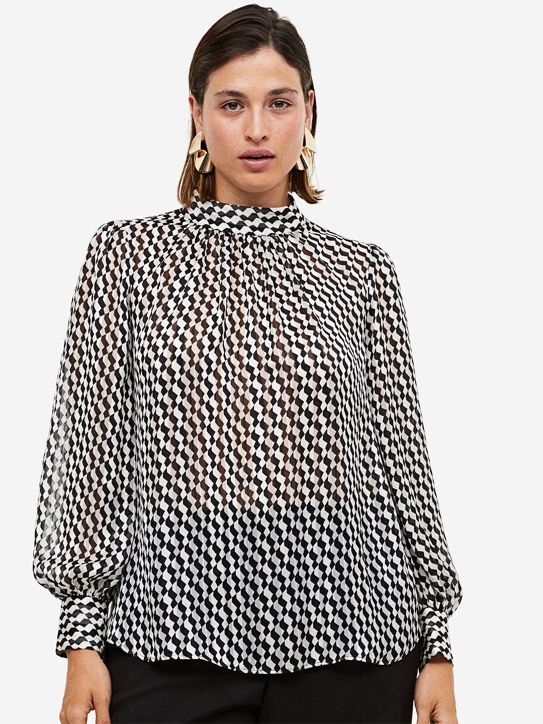

H&M Patterned Blouse, Black