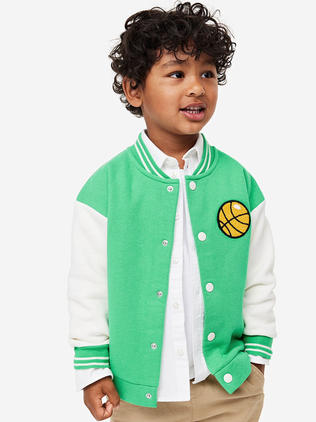 

H&M Boys Oversized Baseball Jacket, Green