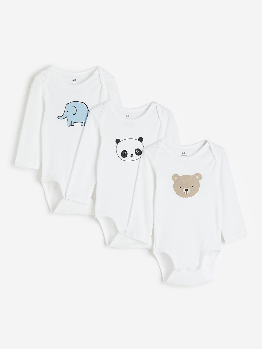 

H&M Boys 3-Pack Long-Sleeved Bodysuits, White