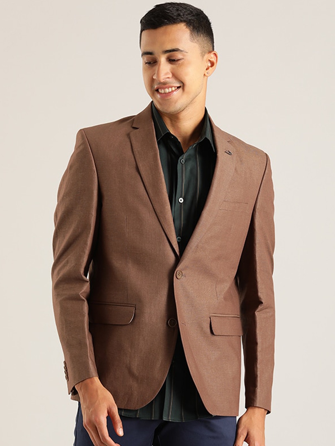 

Indian Terrain Notched Lapel Collar Single-Breasted Blazer, Brown