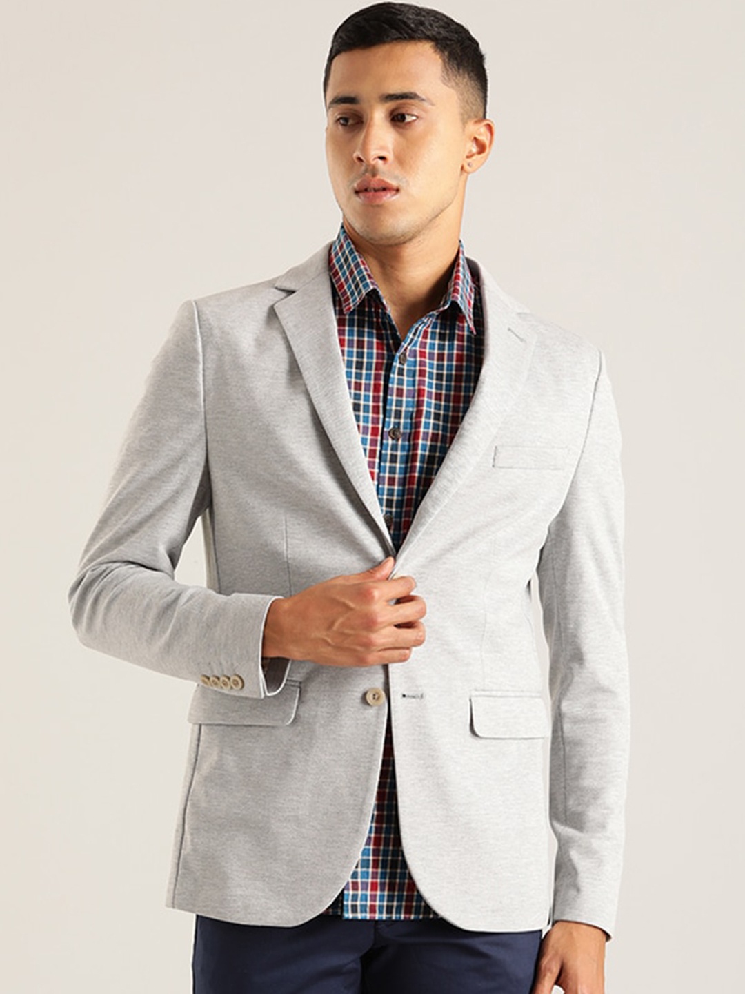 

Indian Terrain Notched Lapel Collar Single-Breasted Formal Blazer, Grey