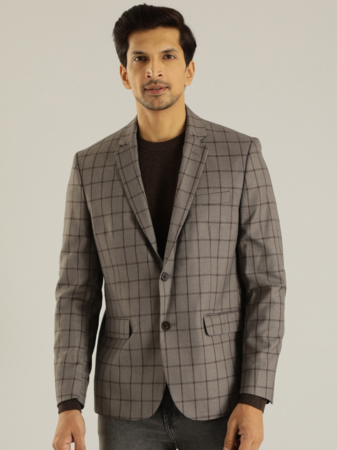 

Indian Terrain Checked Single-Breasted Formal Blazers, Brown