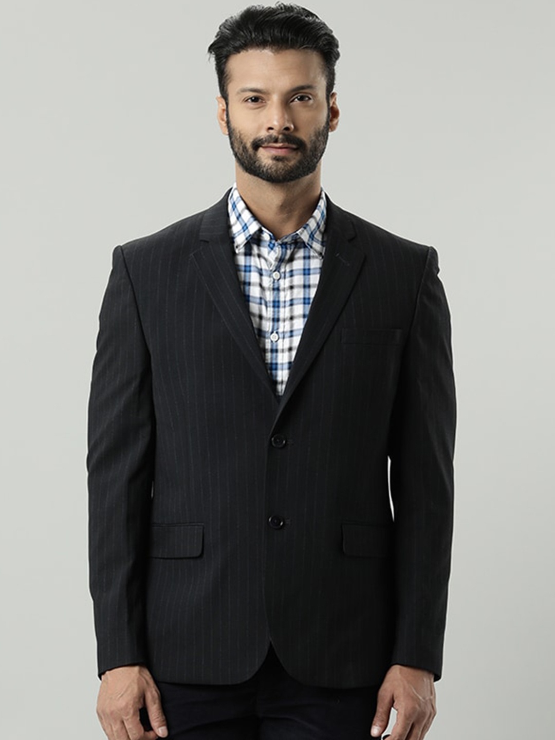 

Indian Terrain Striped Single Breasted Formal Blazer, Navy blue