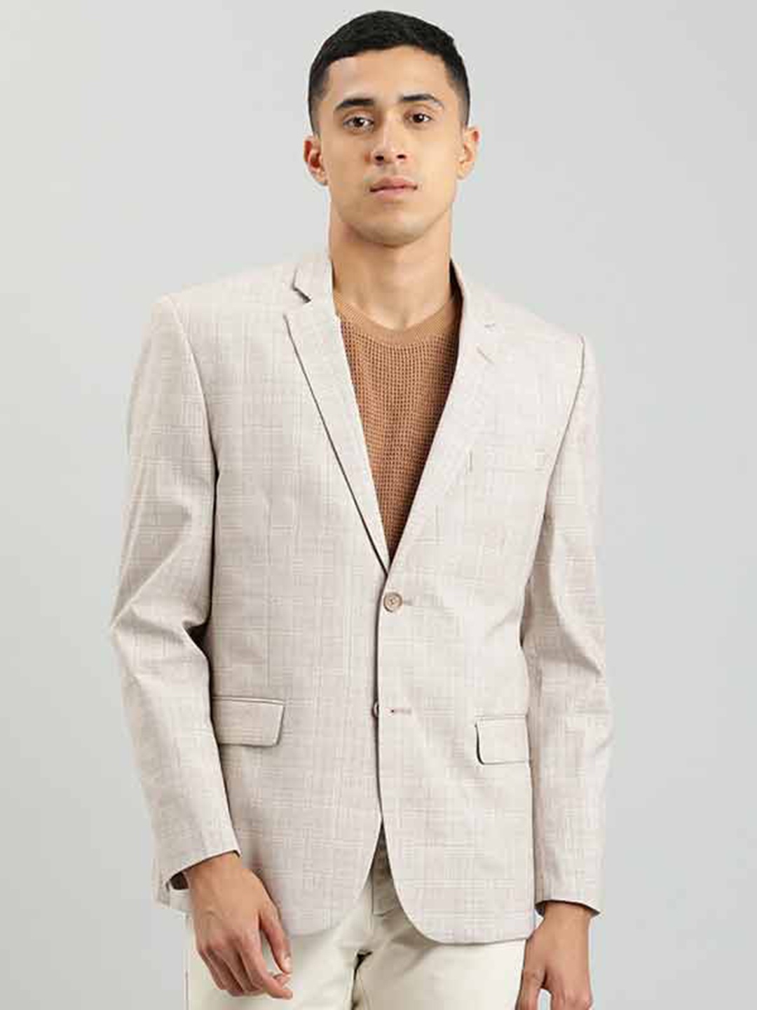 

Indian Terrain Checked Single-Breasted Formal Blazer, Brown