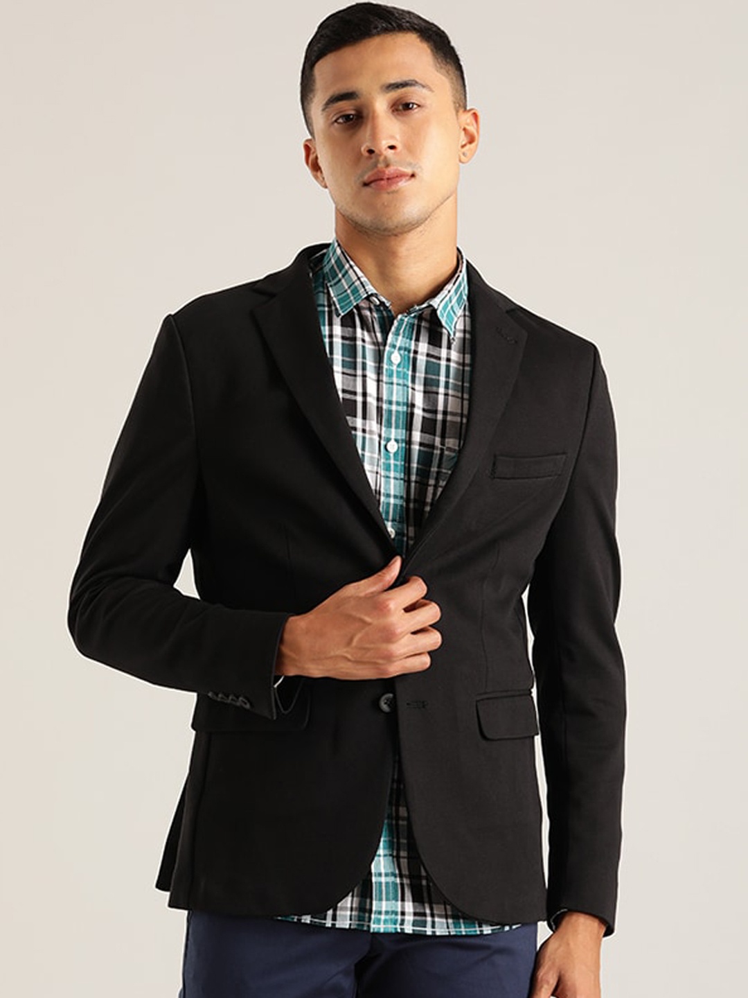 

Indian Terrain Notched Lapel Single-Breasted Blazer, Black