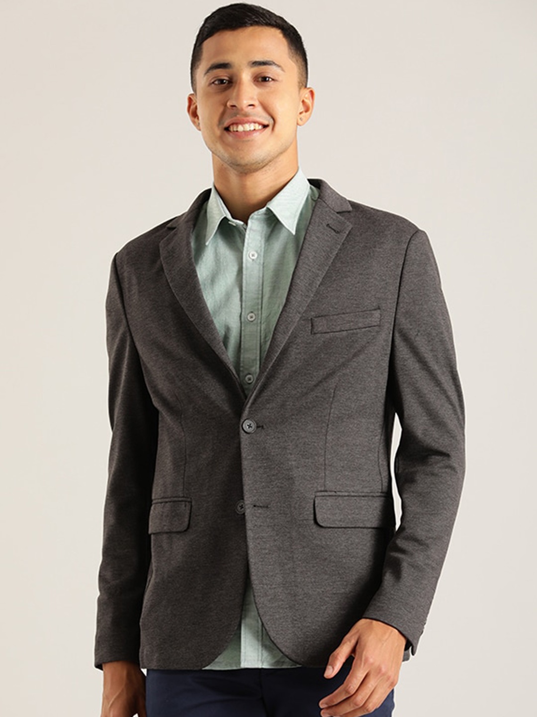 

Indian Terrain Notched Lapel Single-Breasted Formal Blazer, Grey