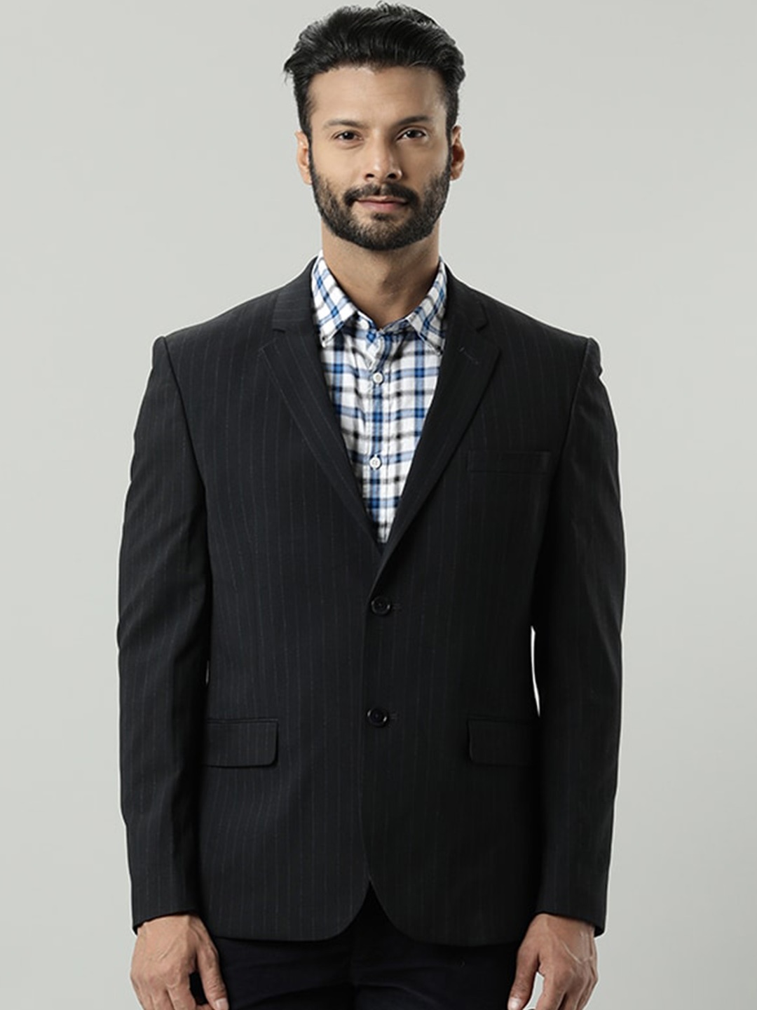 

Indian Terrain Striped Single Breasted Formal Blazer, Black