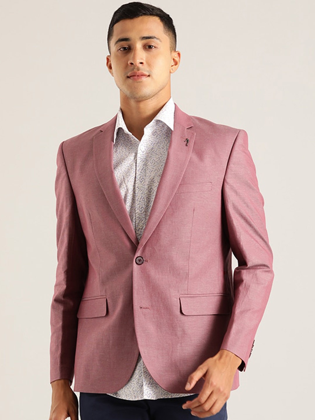

Indian Terrain Single-Breasted Cotton Linen Formal Blazer, Pink