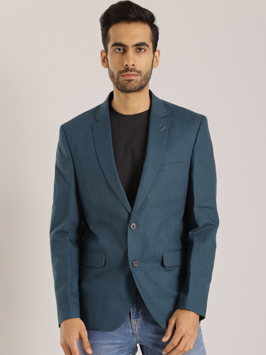 

Indian Terrain Single-Breasted Cotton Linen Blazer, Blue