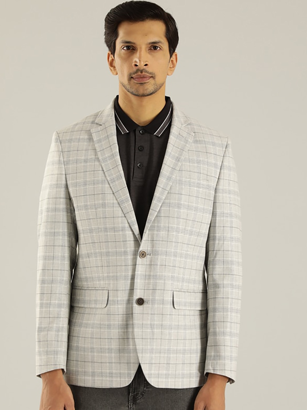 

Indian Terrain Checked Regular-Fit Single Breasted Blazer, Grey