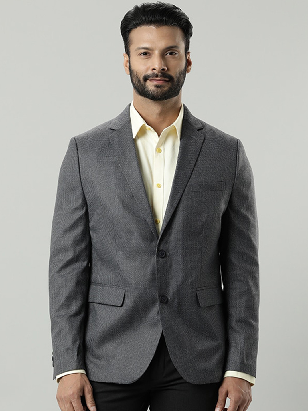 

Indian Terrain Self-Design Single Breasted Formal Blazers, Grey