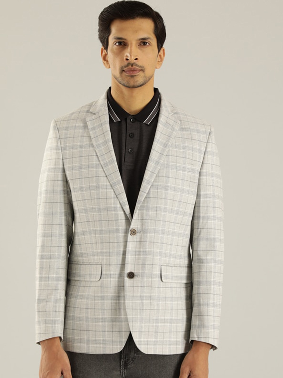 

Indian Terrain Checked Single-Breasted Blazer, Grey