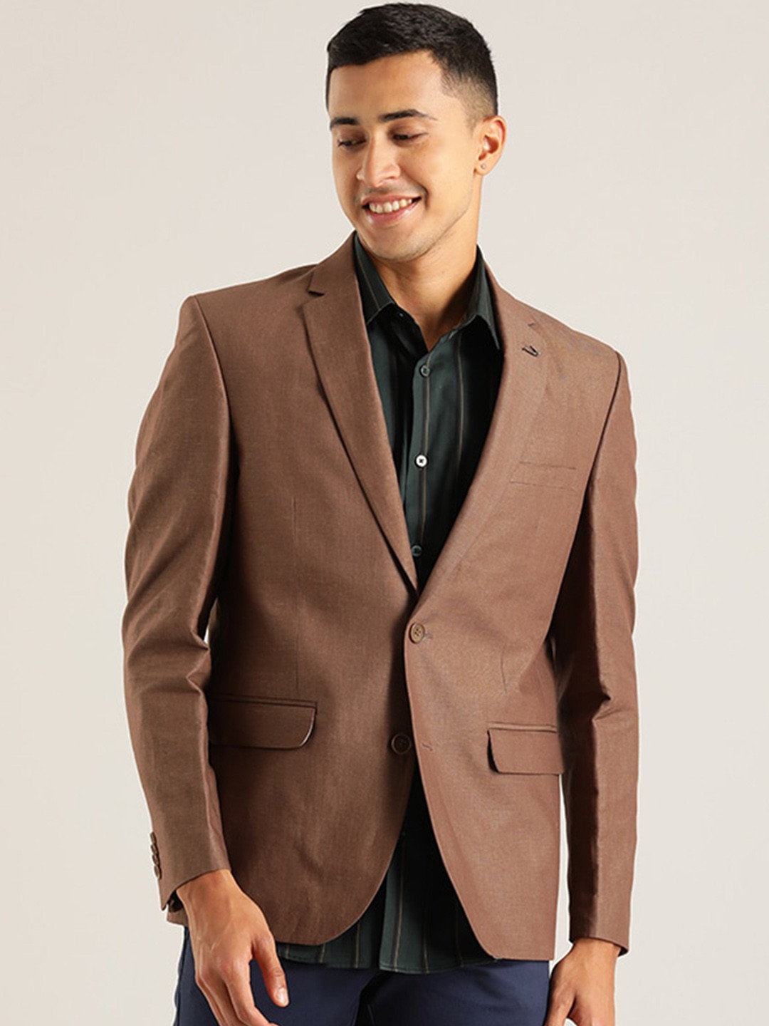 

Indian Terrain Single-Breasted Cotton Linen Blazer, Brown