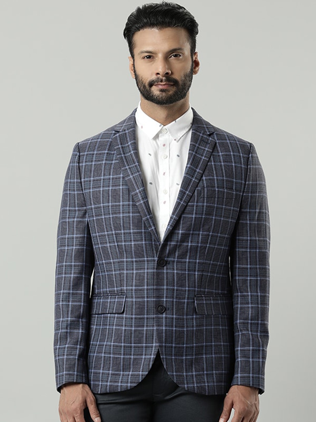 

Indian Terrain Checked Single-Breasted Blazer, Blue