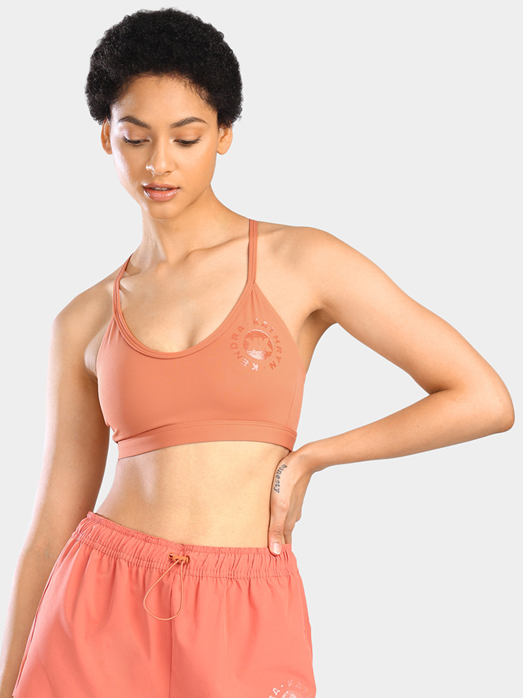 

Gymshark Printed Detail Workout Bra - Full Coverage Lightly Padded, Peach