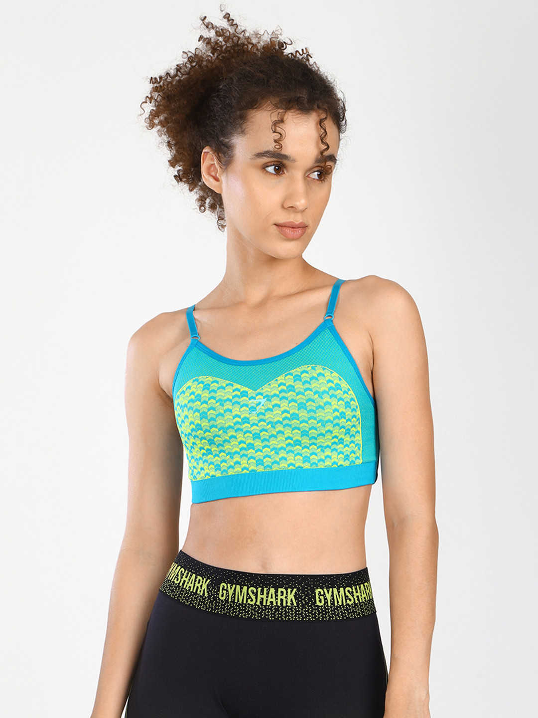 

Gymshark Chevron Patterned Workout Bra - Full Coverage Lightly Padded, Blue