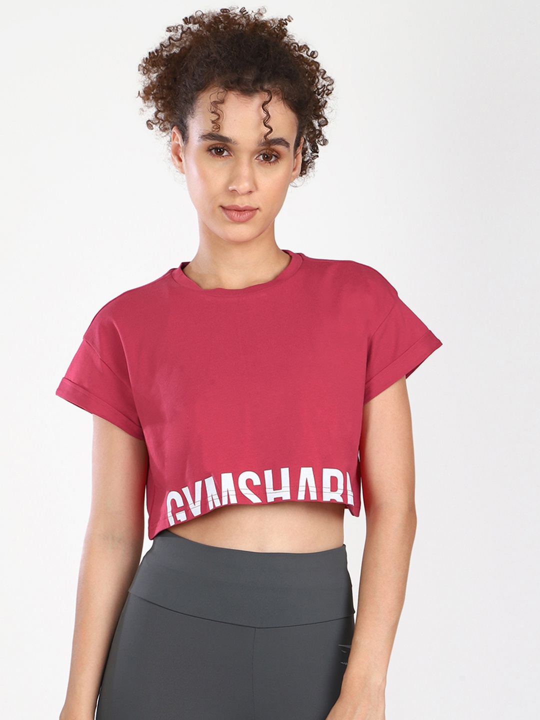 

Gymshark Training Fraction Crop Brand Logo Printed T-shirt, Pink