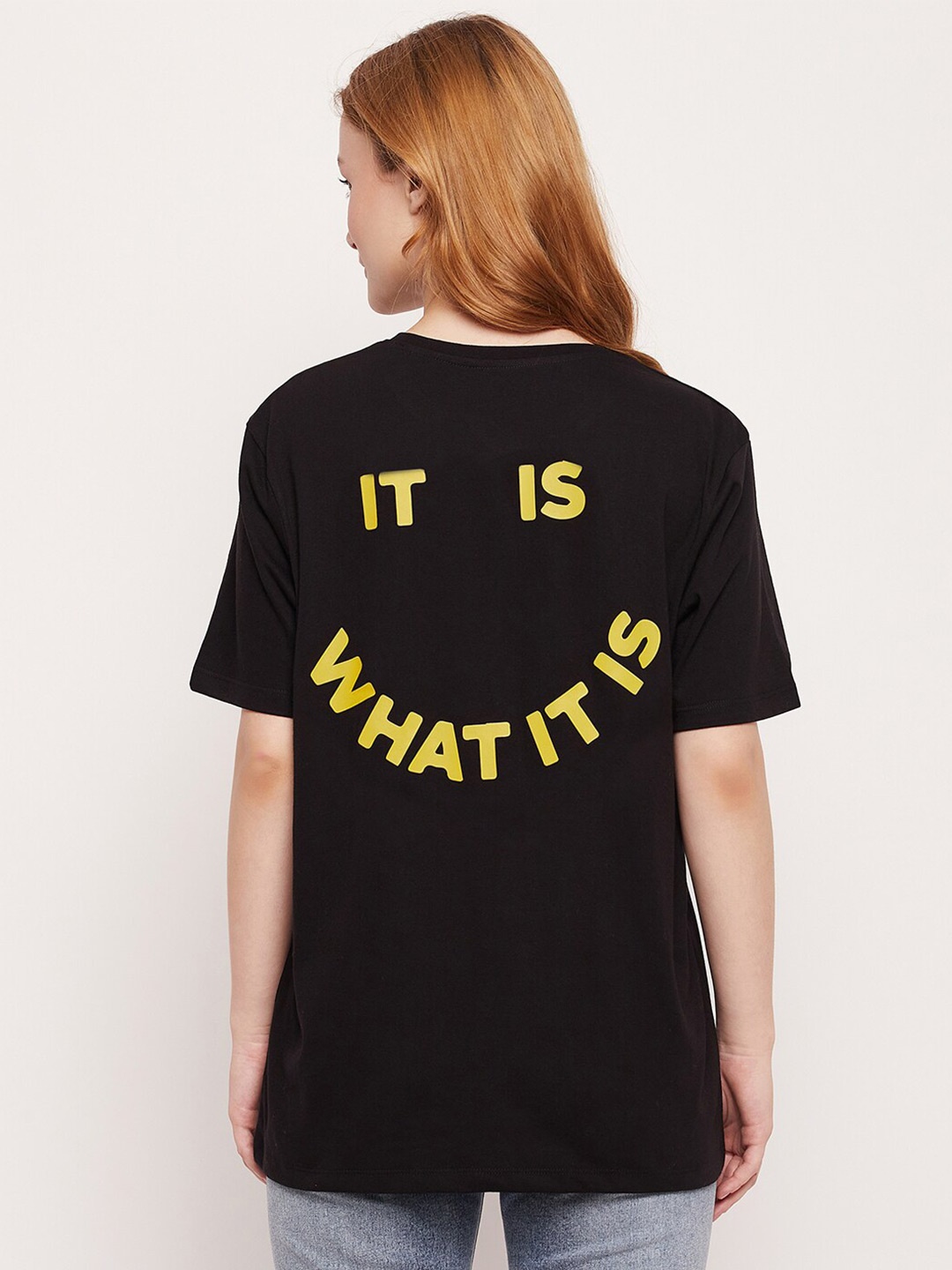Mast & Harbour Typography Printed Pure Cotton T-shirt, Black