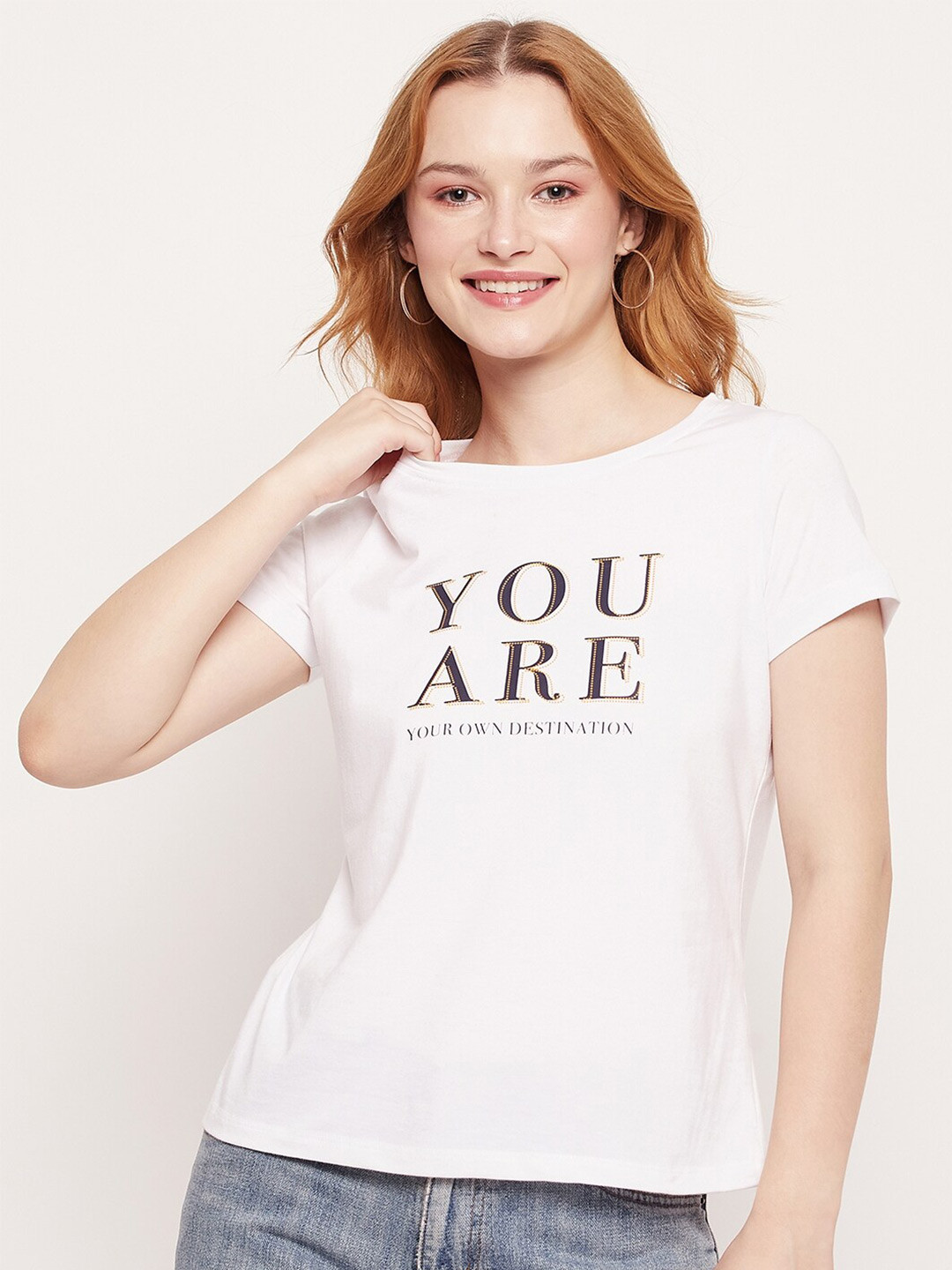 

Mast & Harbour White Typography Printed Pure Cotton T-shirt