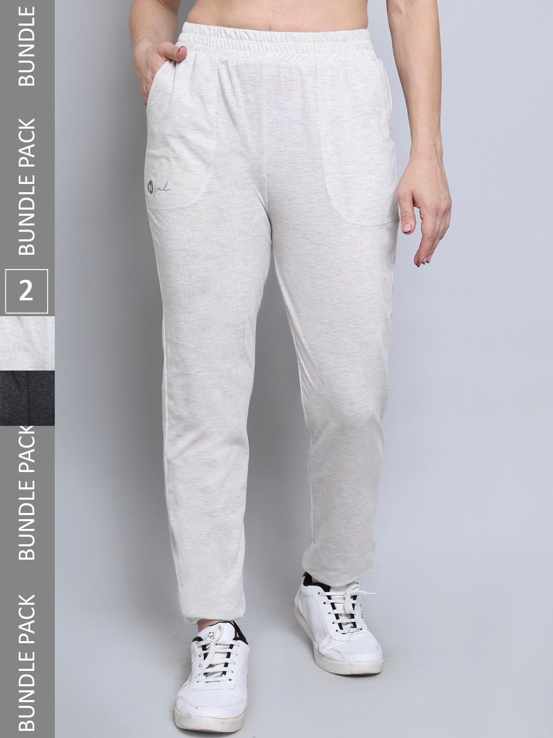 

N-Gal Women Pack Of 2 Cotton Track Pants, Grey