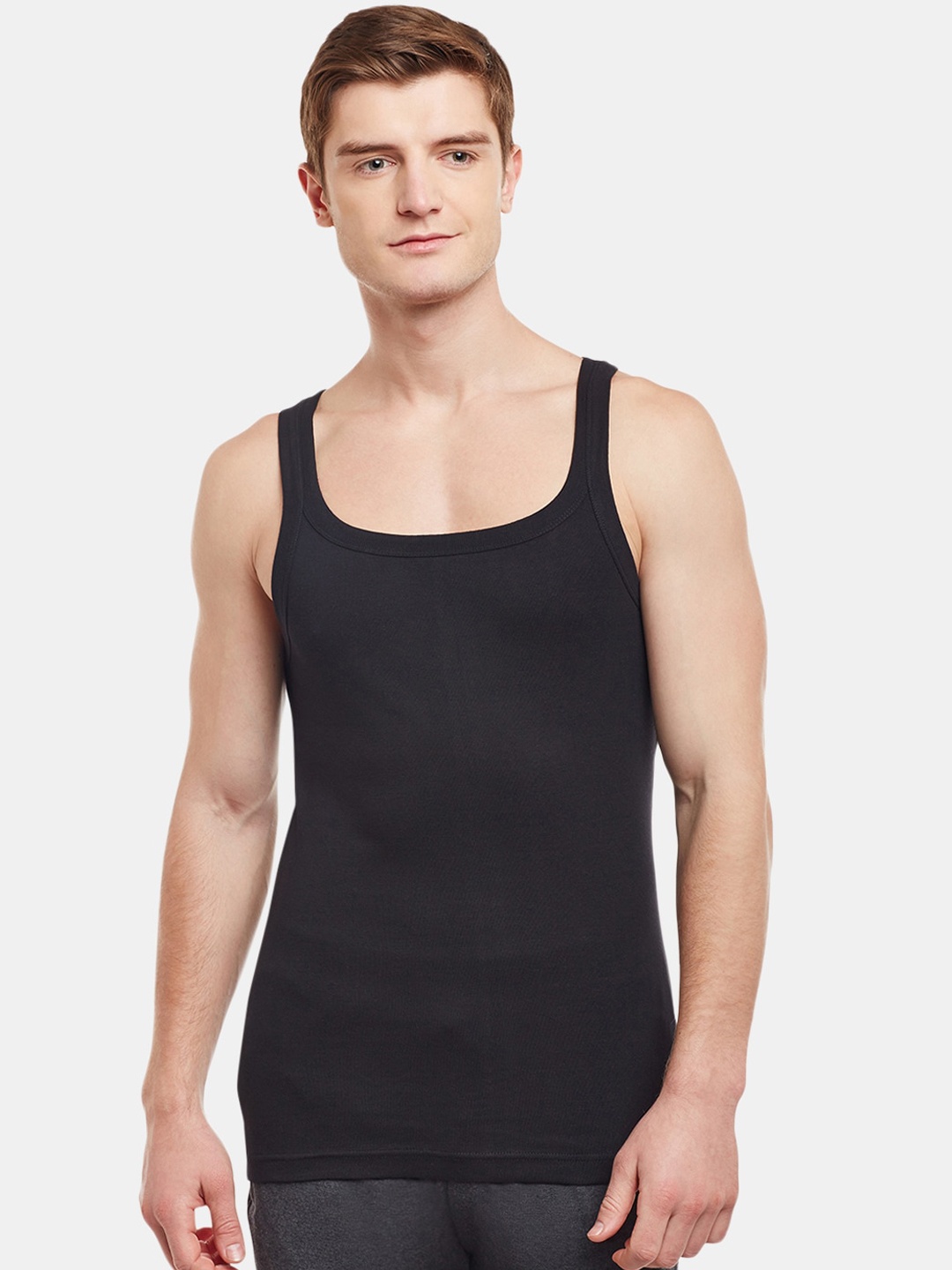 

BODYX Round Neck Pure Cotton Innerwear Vests, Black