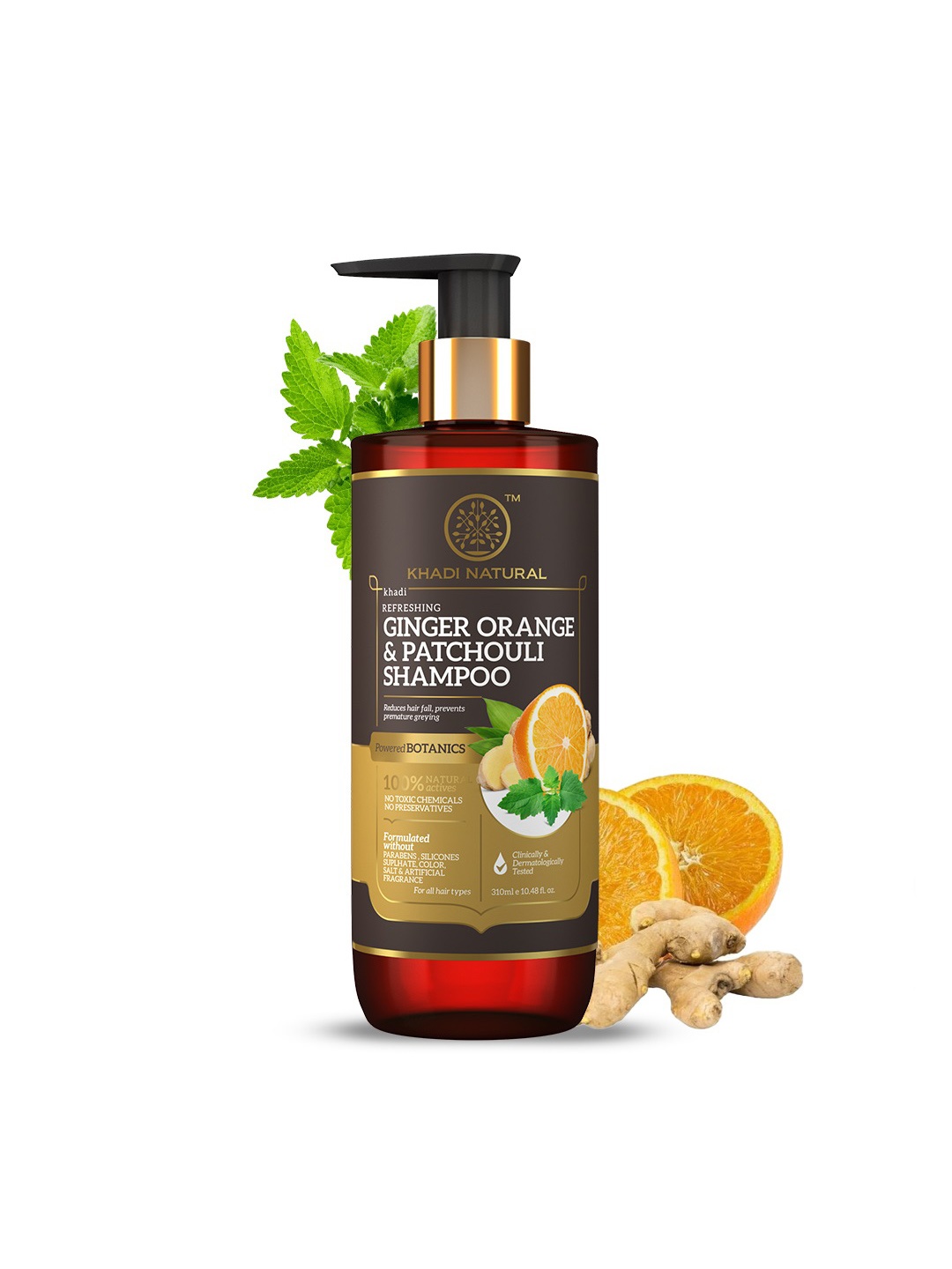 

Khadi Natural Power Botanics Ginger Orange & Patchouli Shampoo - 310ml, Black