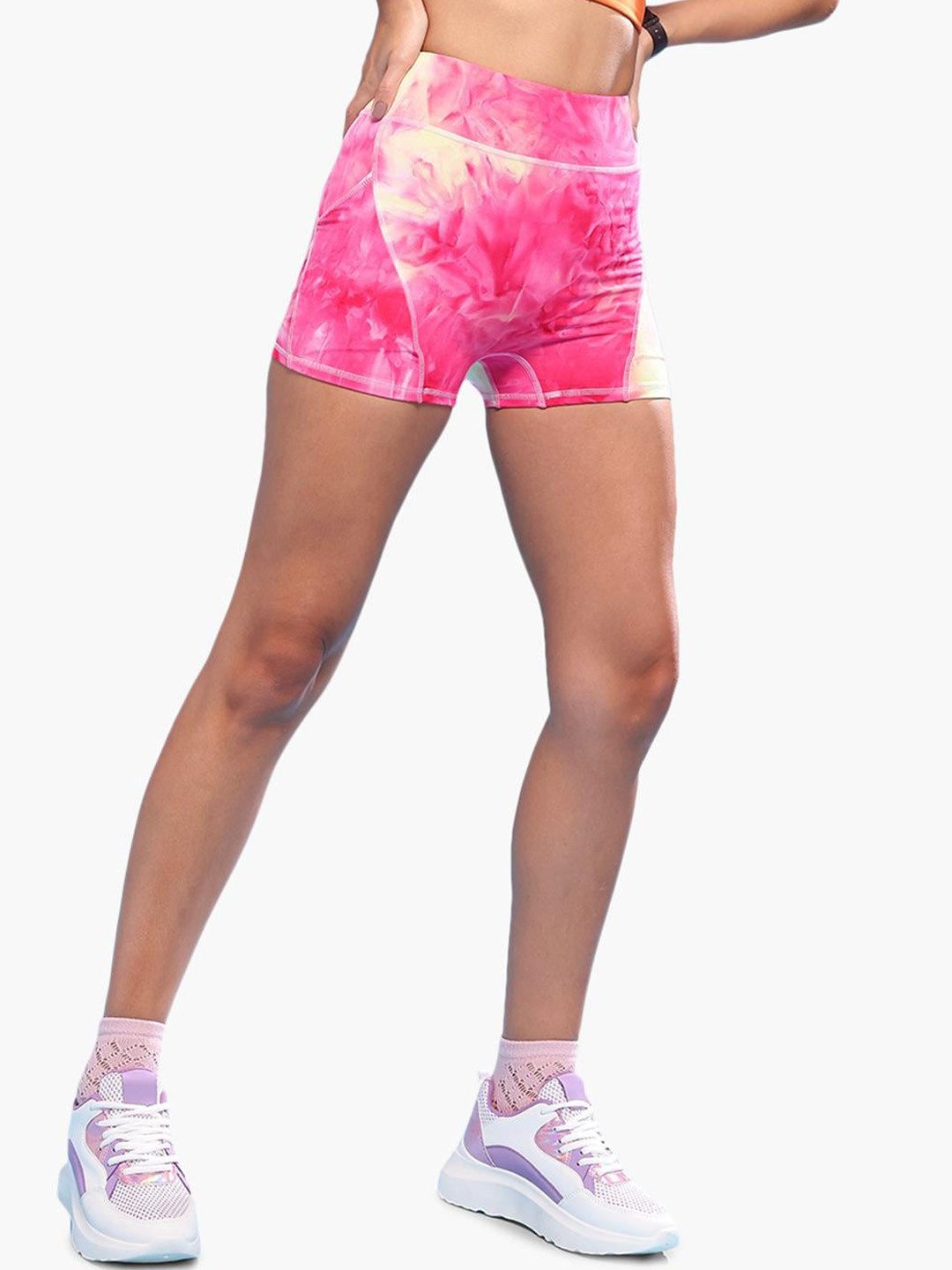 

Virgio Women Mid-Rise Abstract Printed Sports Shorts, Pink