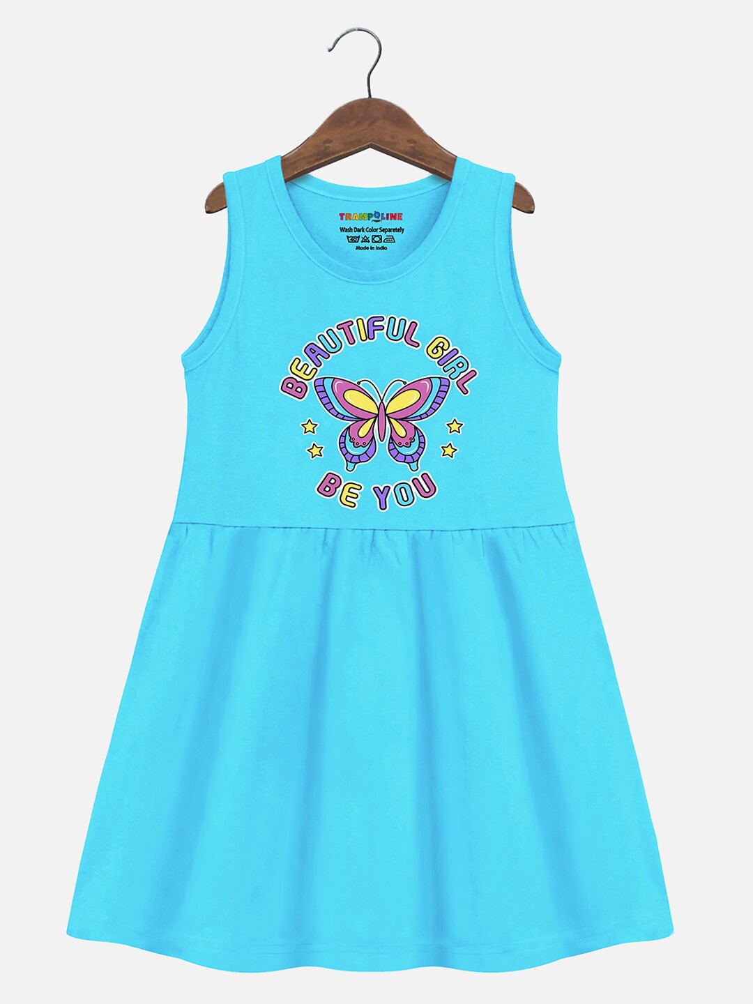 

Trampoline Girls Graphic Printed Sleeveless A-Line Cotton Dress, Blue