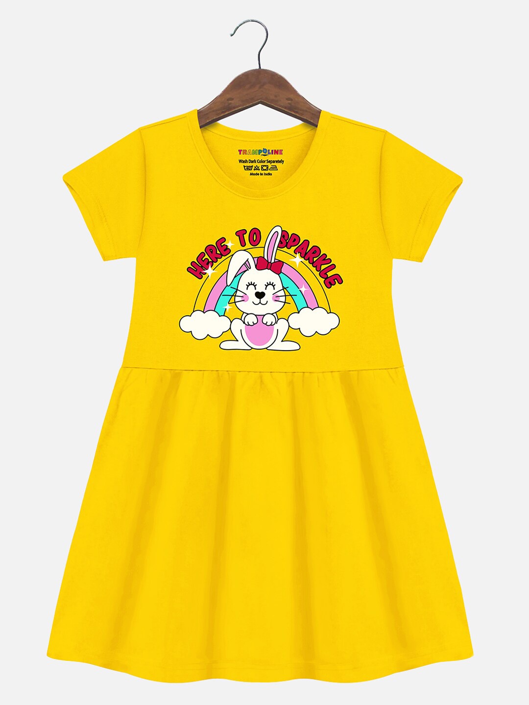 

Trampoline Girls Graphic Printed A-Line Cotton Dress, Yellow