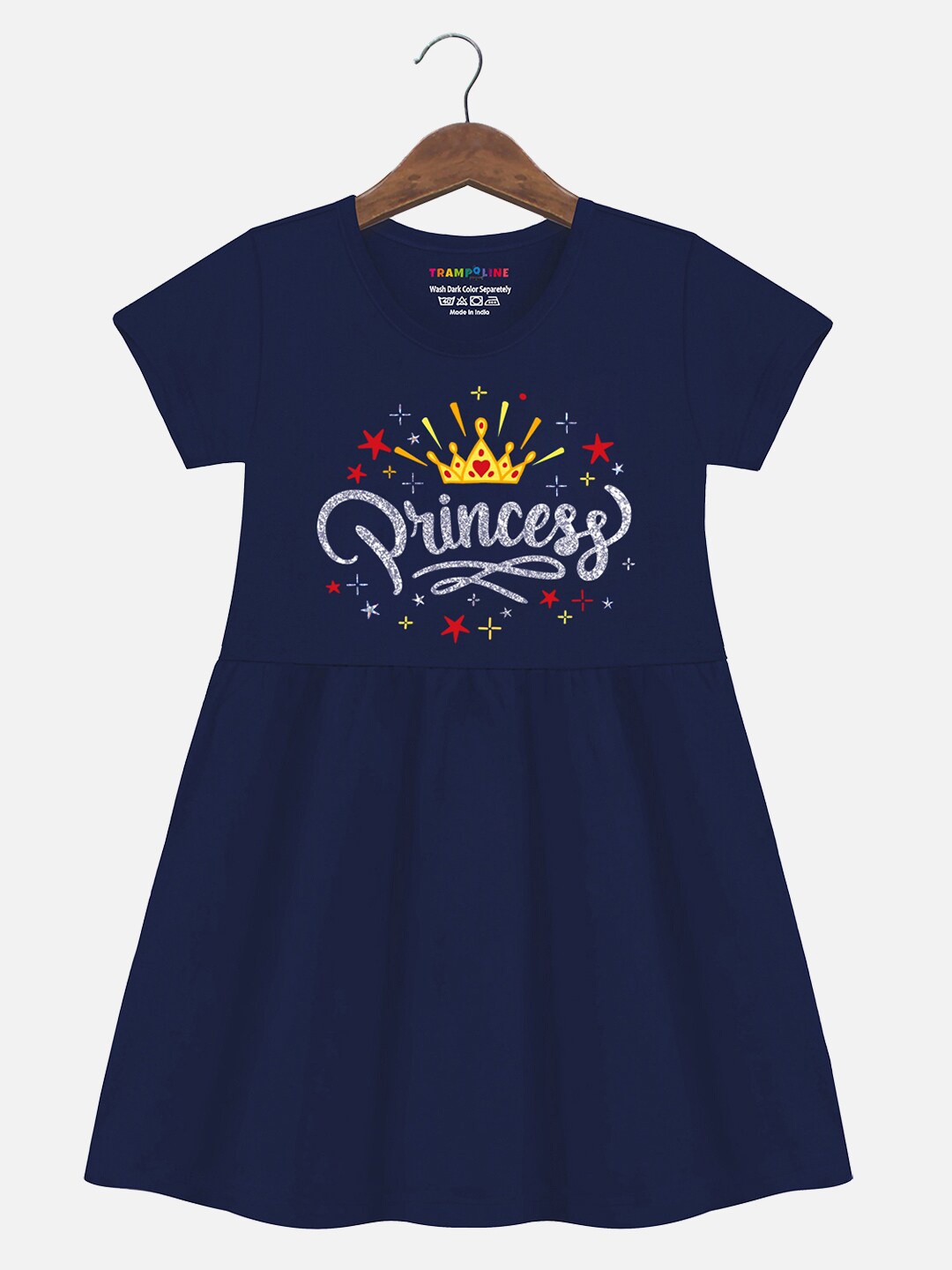 

Trampoline Girls Typography Printed Cotton A-Line Dress, Navy blue