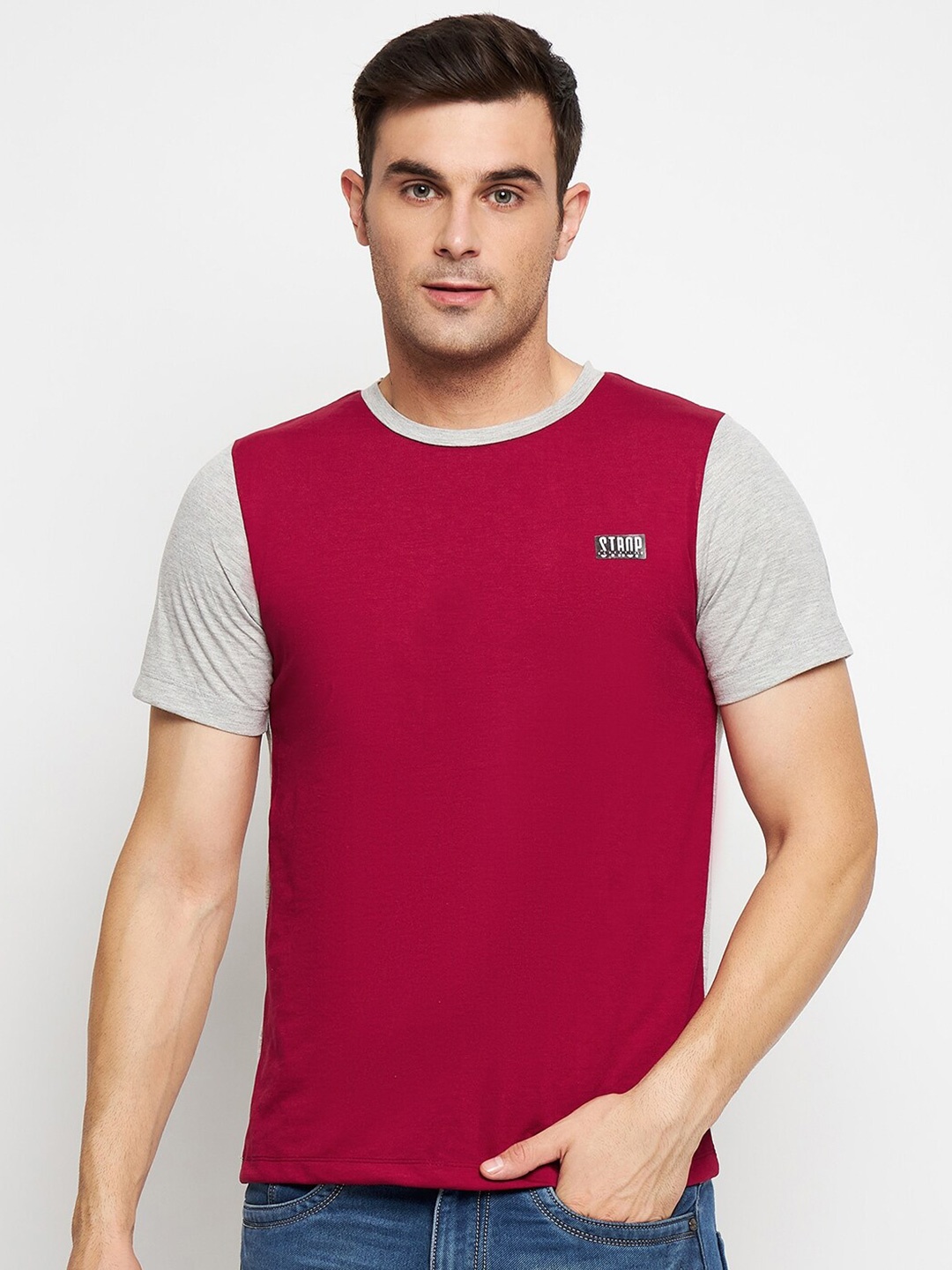 

STROP Round Neck Pure Cotton Regular T-shirt, Maroon
