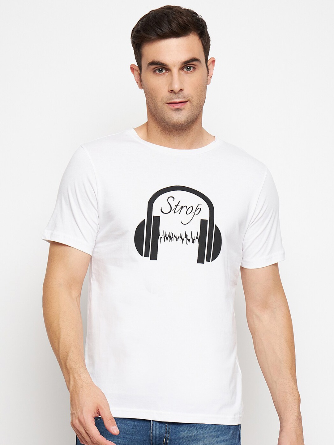 

STROP Typography Printed Pure Cotton Regular T-shirt, White