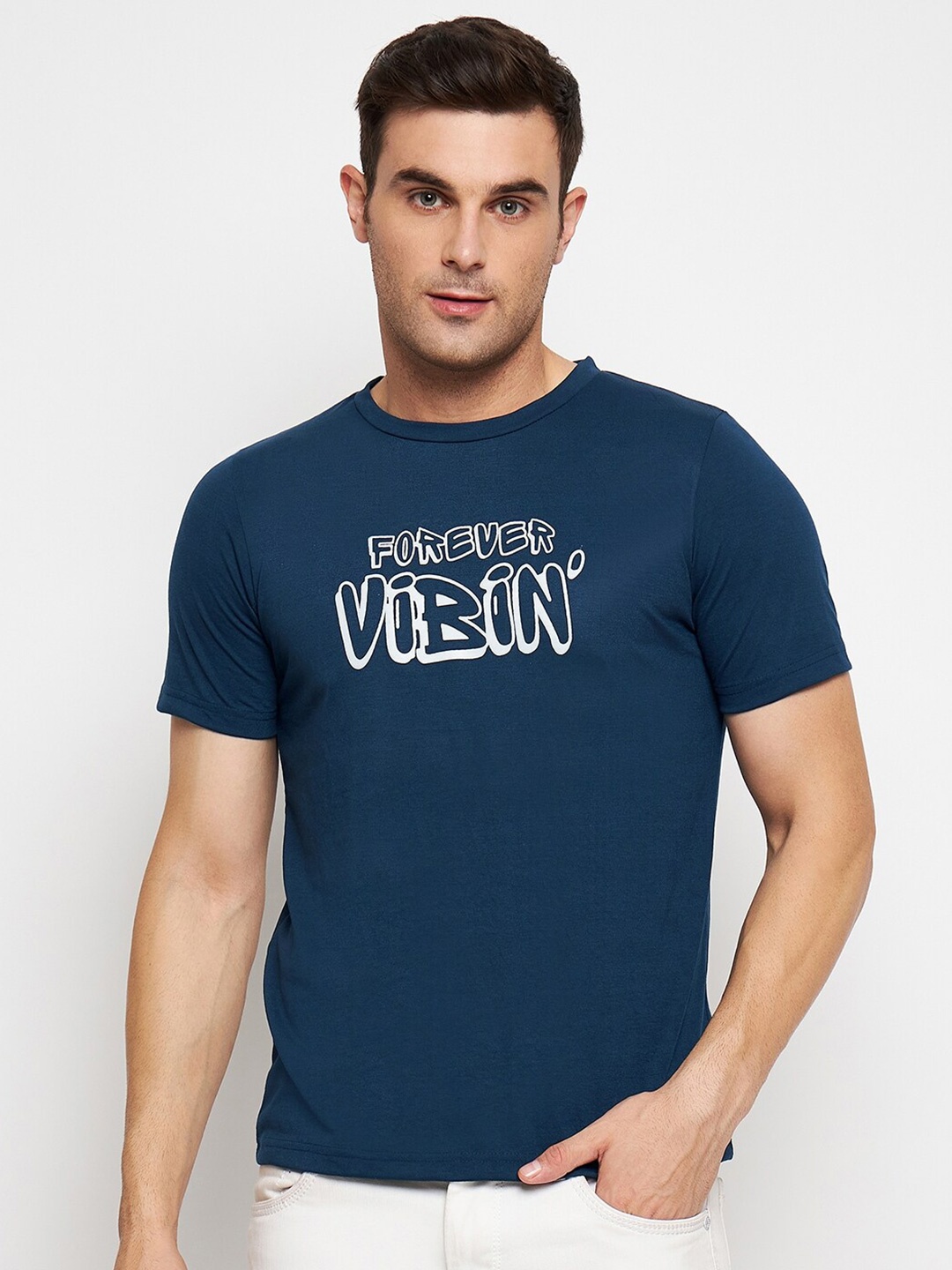 

STROP Typography Printed Cotton T-shirt, Blue