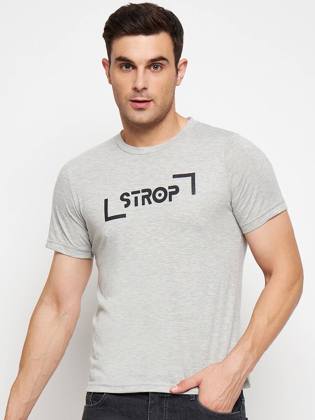 

STROP Typography Printed Cotton T-shirt, Grey