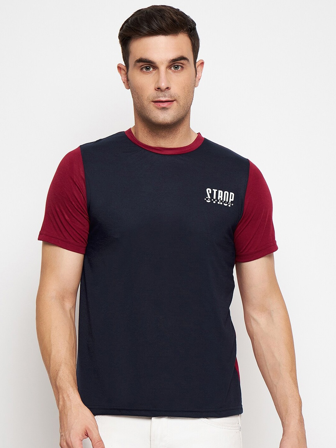 

STROP Regular Fit Round Neck Cotton T-shirt, Blue