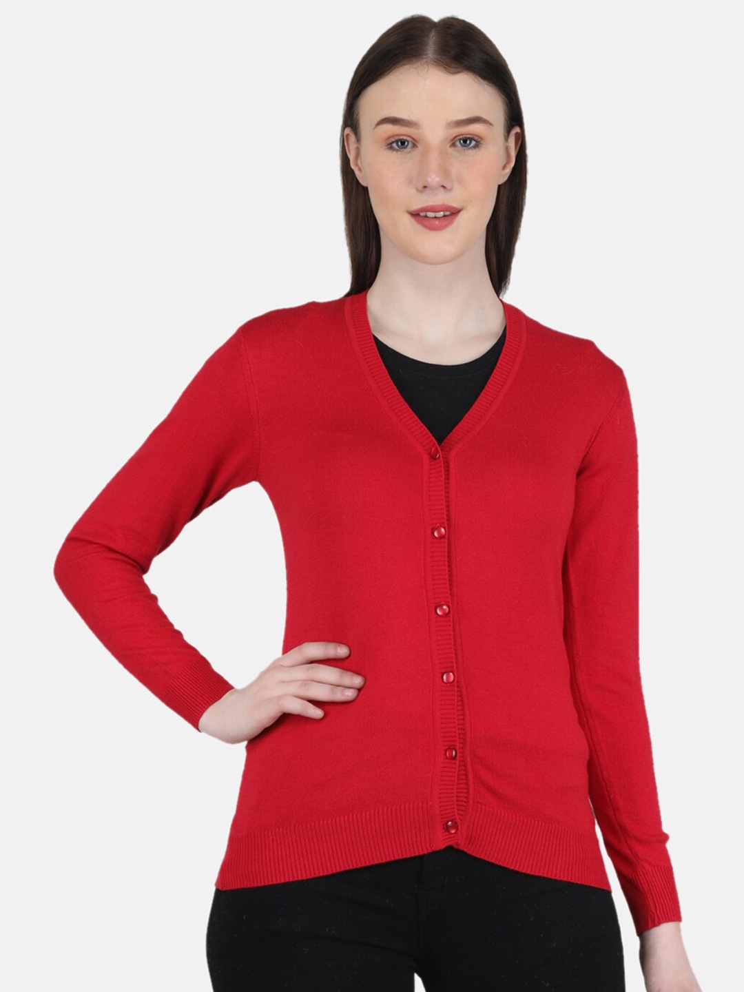 

Monte Carlo V-Neck Long Sleeve Cardigan, Red