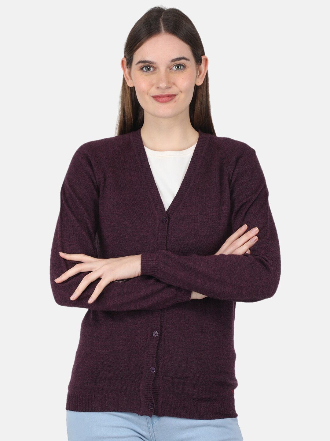 

Monte Carlo V-Neck Pure Woollen Cardigan, Purple