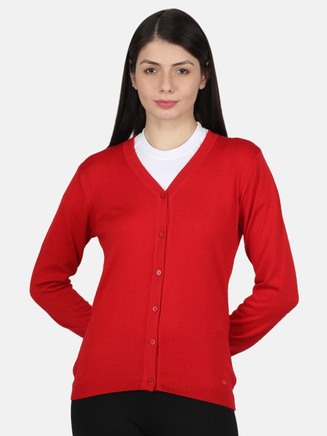 

Monte Carlo V-Neck Long Sleeves Knitted Cardigan, Red