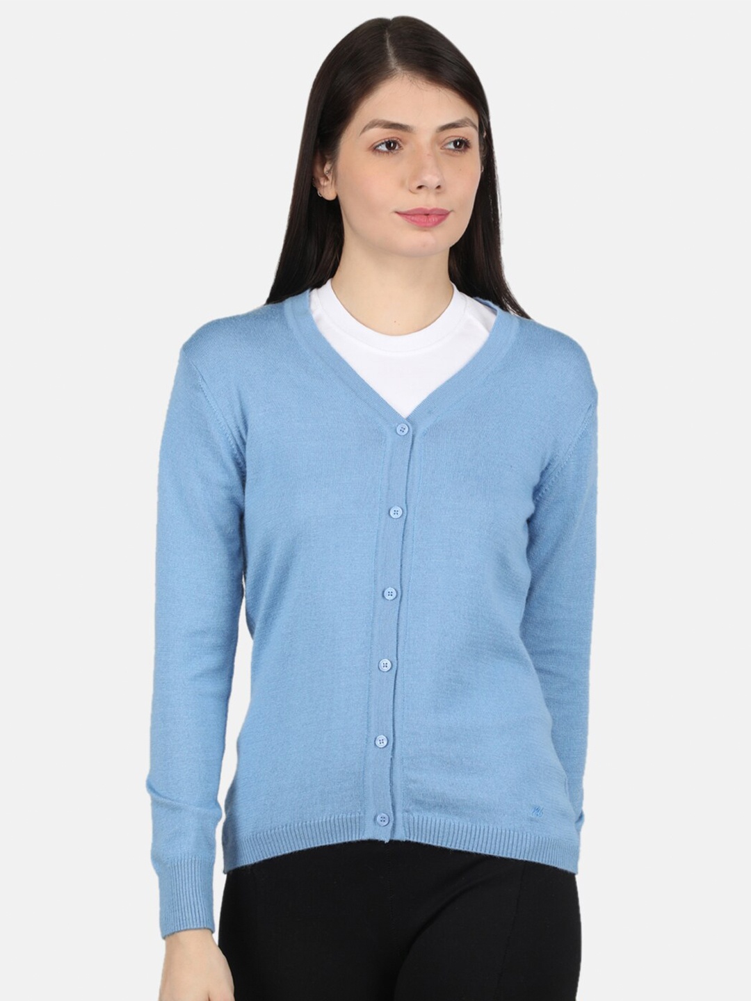 

Monte Carlo V-Neck Long Sleeves Knitted Cardigan, Blue