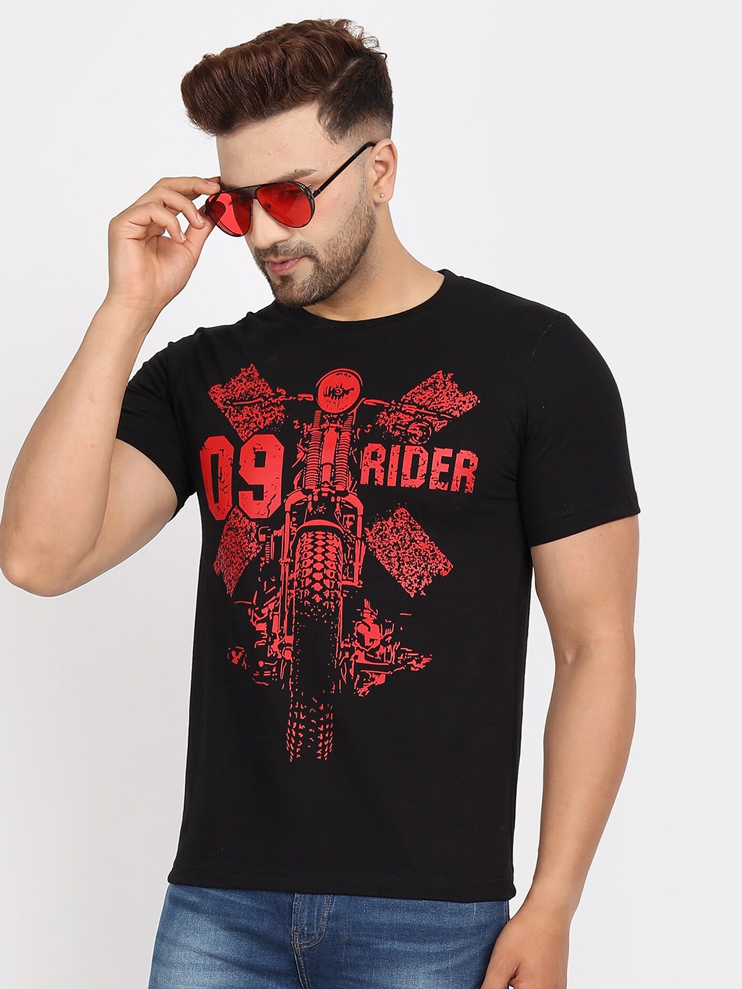 

jugular Graphic Printed Short Sleeves Pure Cotton T-shirt, Black