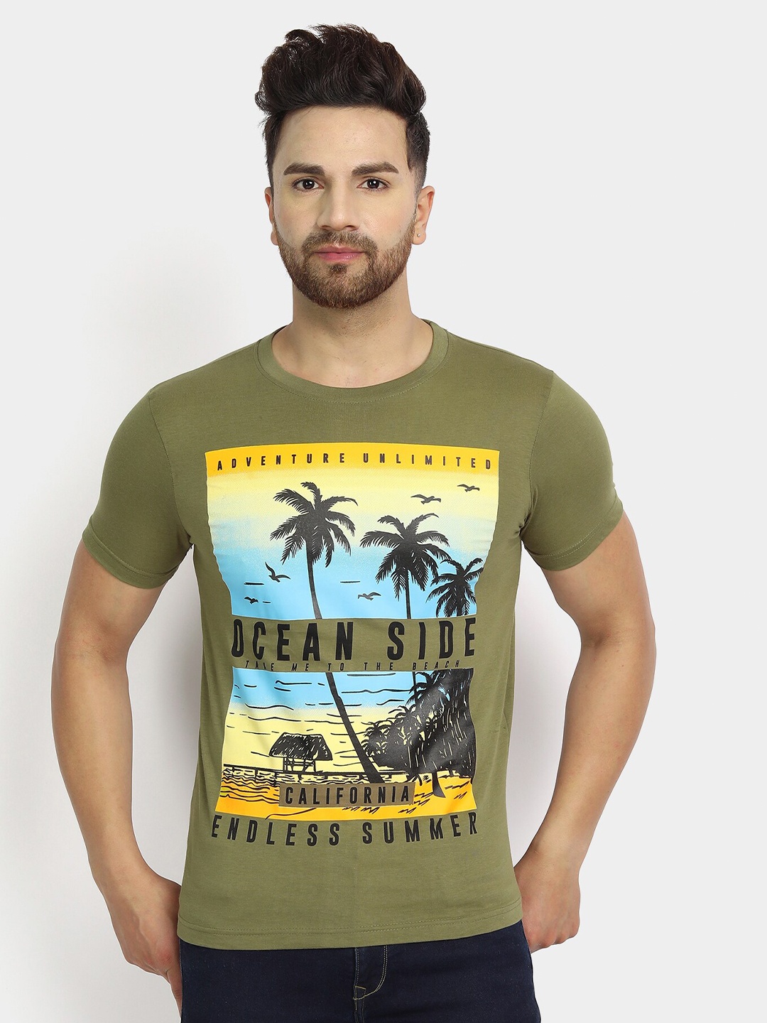 

jugular Graphic Printed Pure Cotton T-Shirt, Olive