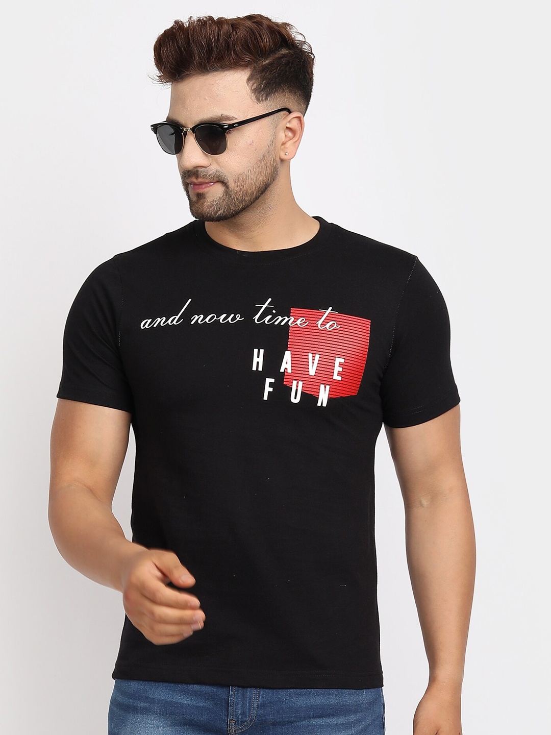 

jugular Typography Printed Pure Cotton T-shirt, Black