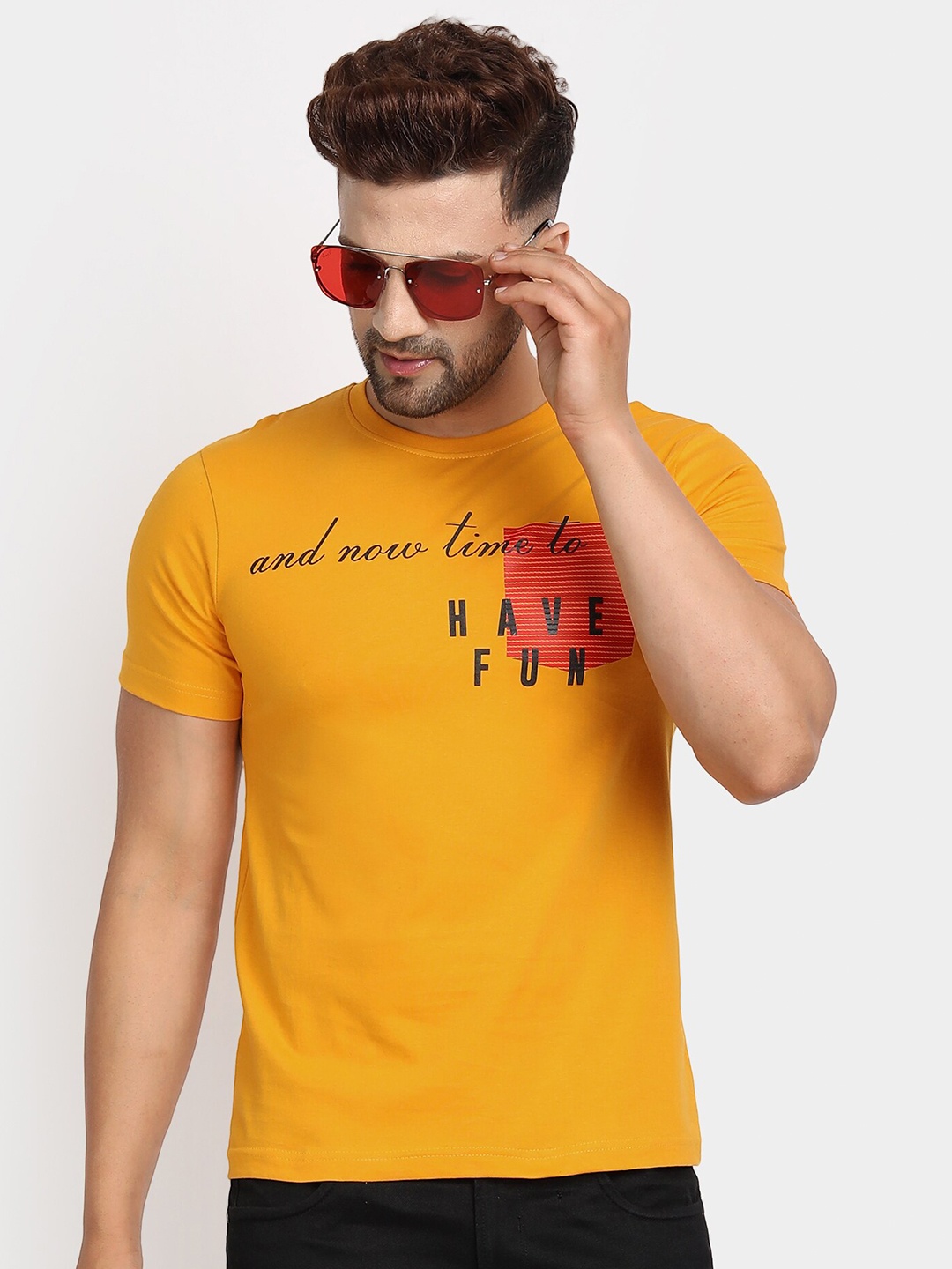 

jugular Typography Printed Pure Cotton T-Shirt, Mustard