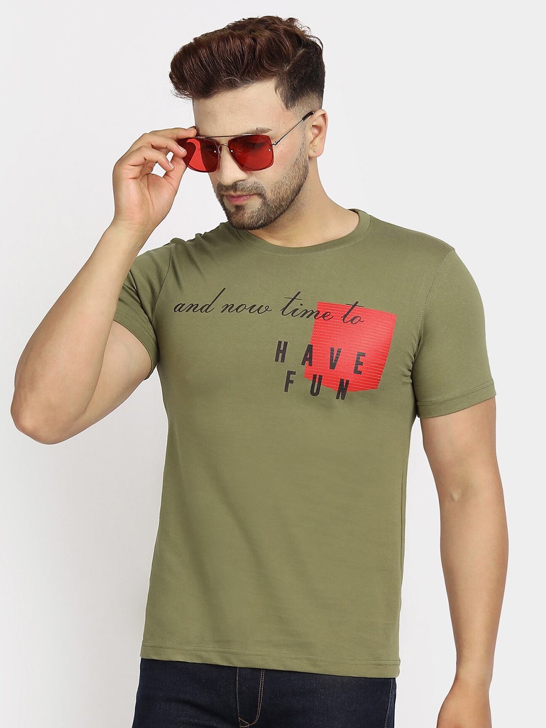 

jugular Typography Printed Pure Cotton T-Shirt, Olive