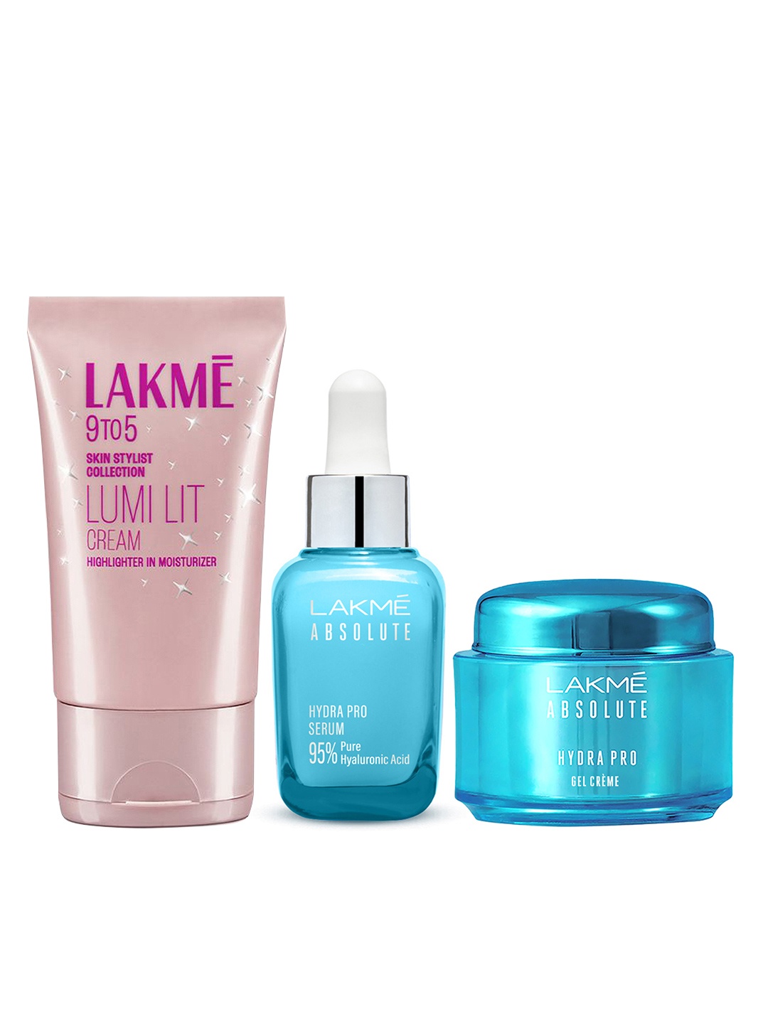 

Lakme Set of Absolute Hydra Pro Gel Creme 50 g + Serum 30 ml + Lumi Skin Cream 30 g, Blue