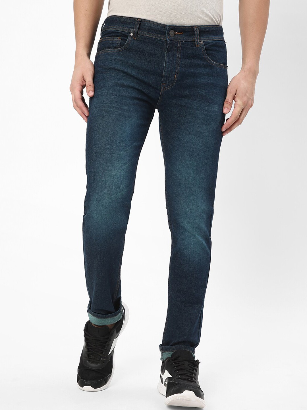 

R&B Men Slim Fit Meduim Fade Medium Shade Clean Look Cotton Jeans, Blue