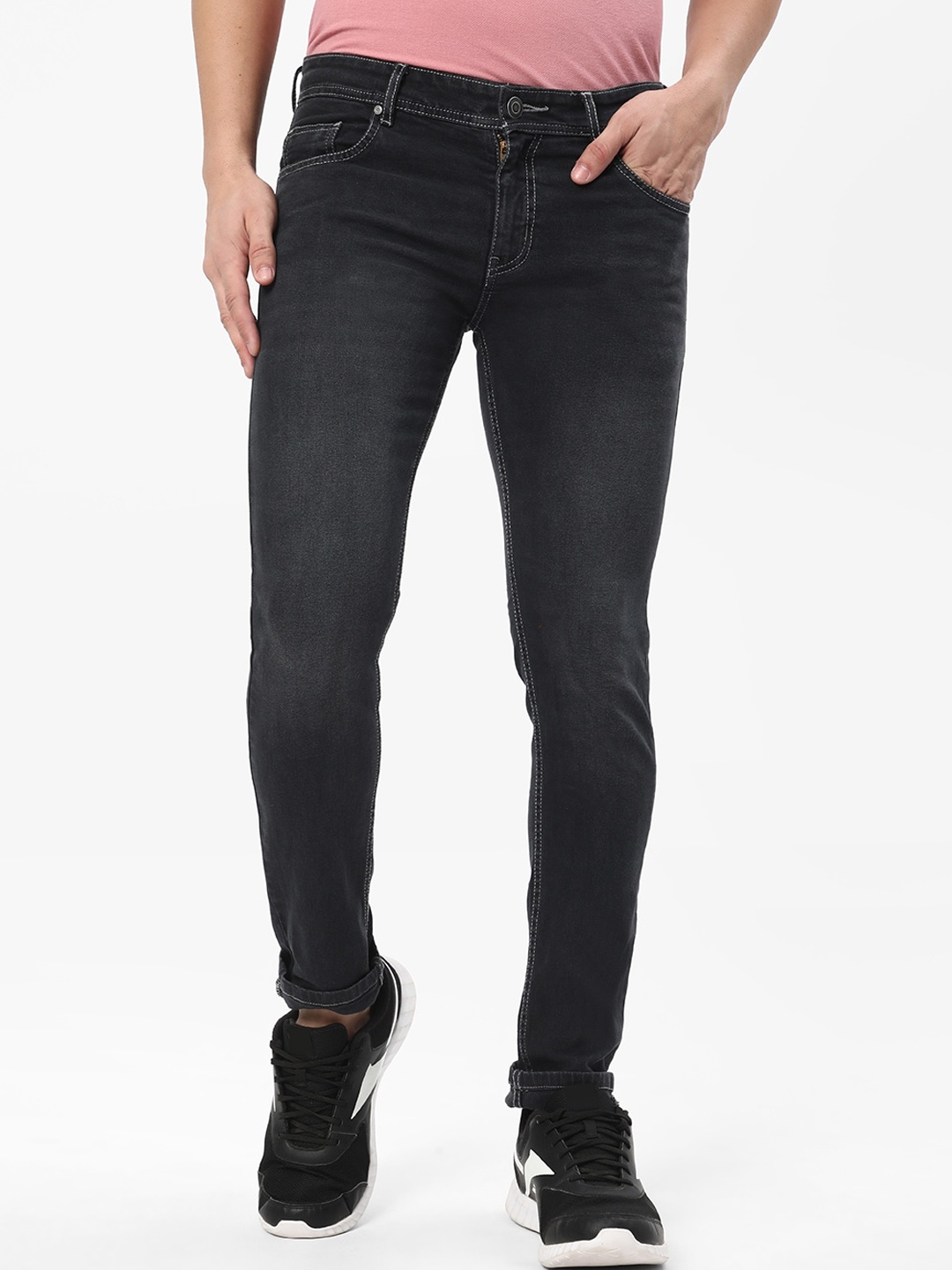 

R&B Men Slim Fit Light Fade Medium Shade Clean Look Cotton Jeans, Grey