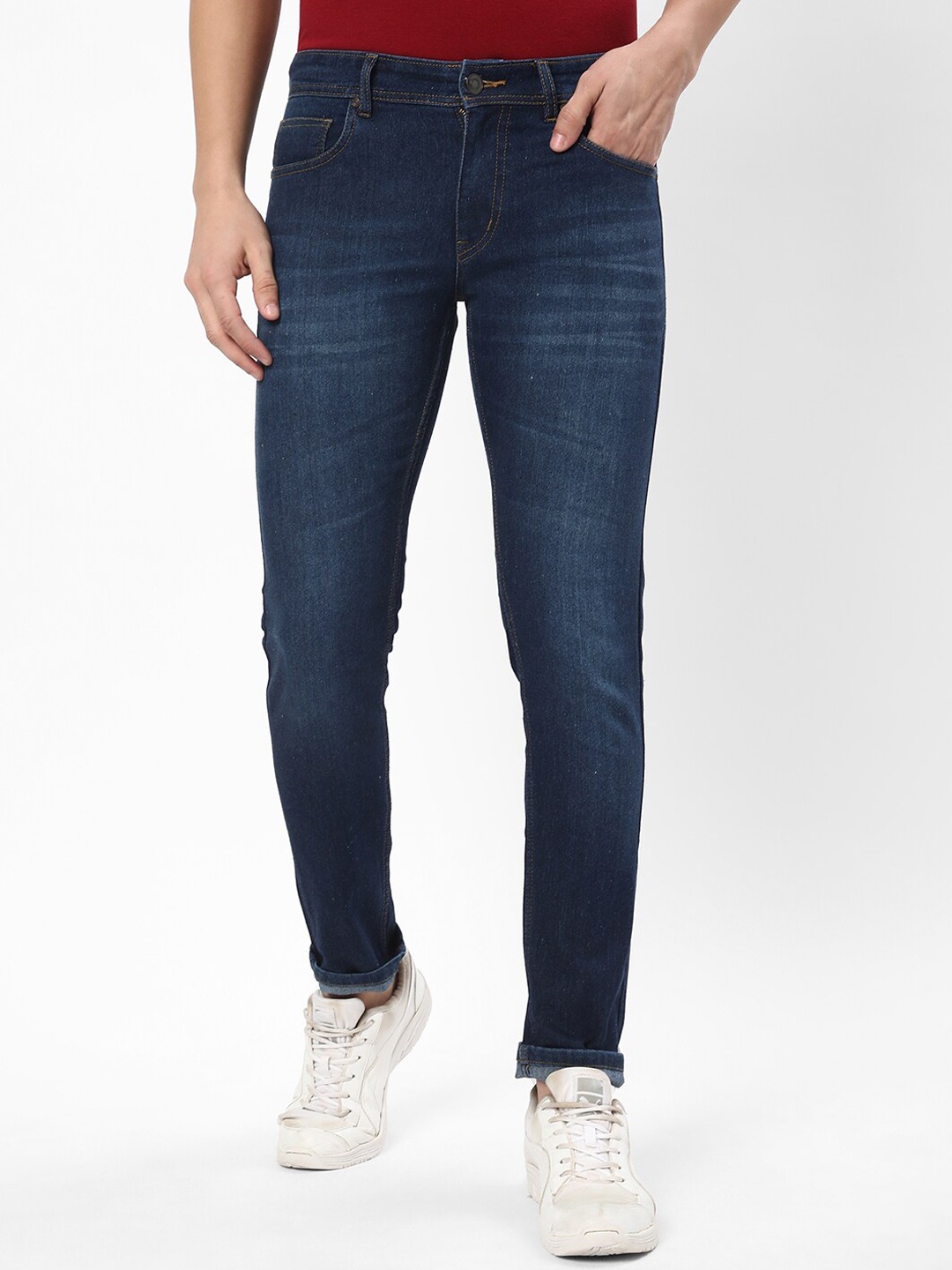 

R&B Men Slim Fit Heavy Fade Medium Shade Clean Look Jeans, Blue